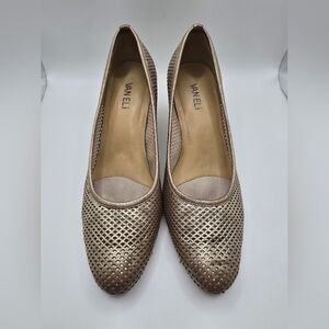 Vaneli Women's Metallic Gold Almond Toe 2 Inch Heel Slip On Shoes . Ladies 8.5